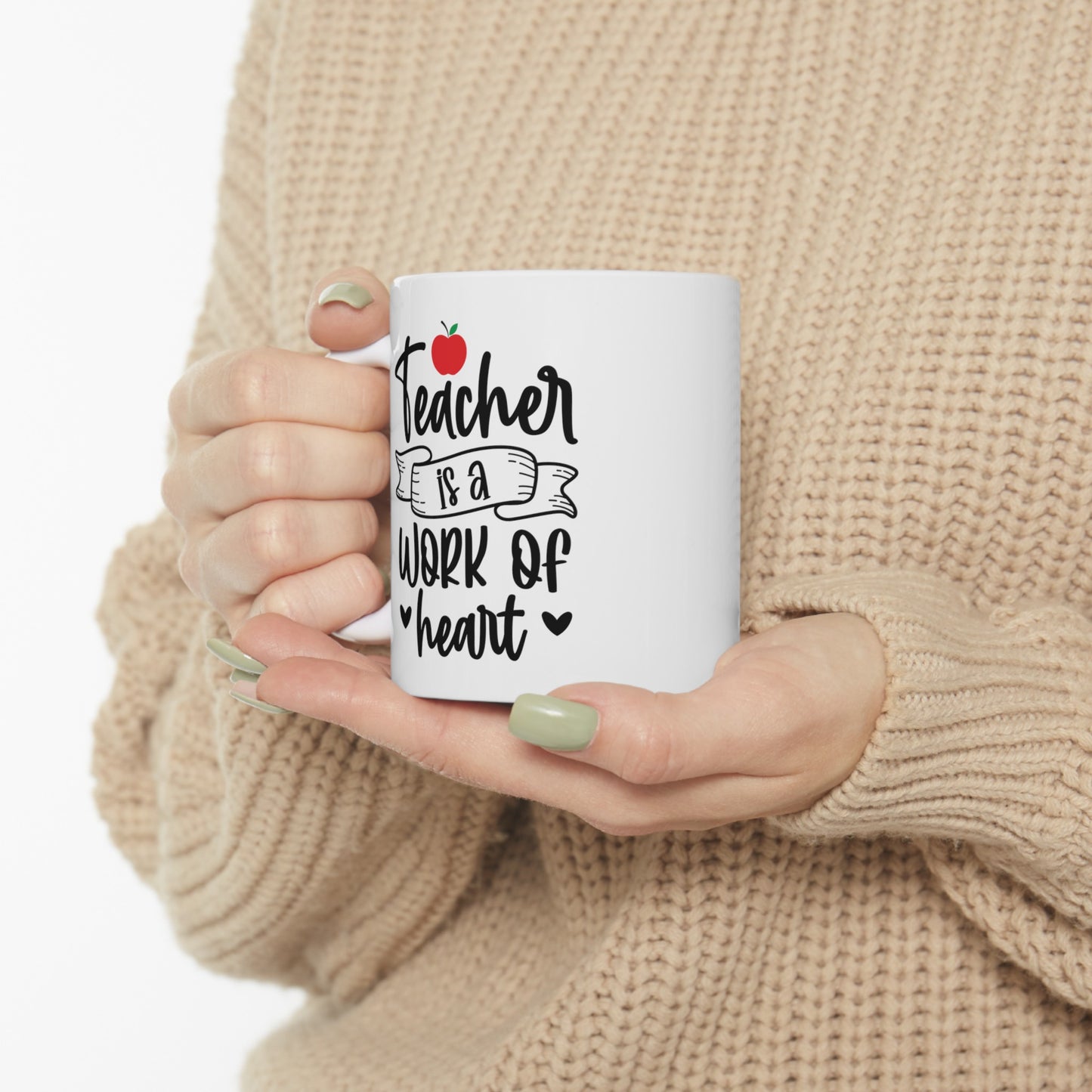 Teacher is a Work of Heart, Teacher Gifts Appreciation Week, Back To School, Ceramic Mug, (11oz, 15oz)