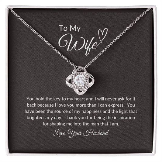To My Wife | You Hold The Key To My Heart - Love Knot Necklace