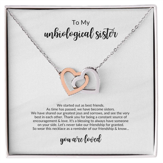 To My Unbiological Sister | We Started As Best Friends - Interlocking Hearts Necklace